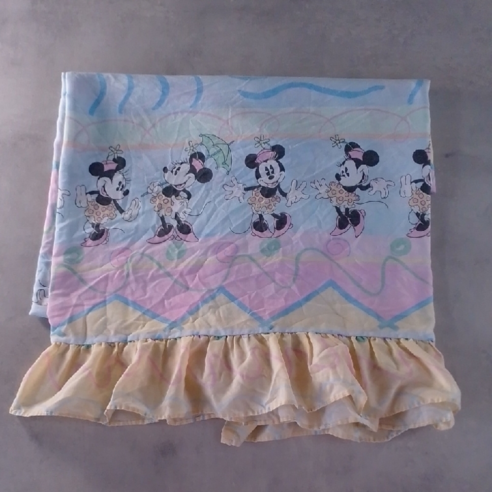 Vintage Disney Classic Pastel Minnie Mouse Twin Sheet with Ruffles